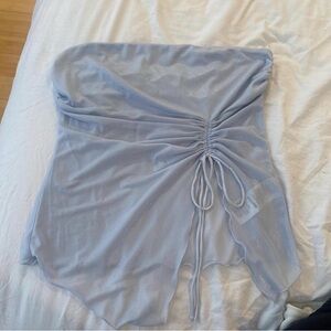 Light Blue Ruched Strapless Top